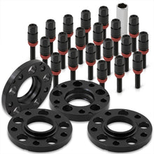 Load image into Gallery viewer, Universal 4 Piece Wheel Spacers + Extended Lug Nut Bolts Black - PCD: 5x120 | Thread Pitch: M12x1.5 | Bore: 72.56mm | Thickness: 15mm & 20mm | Lug Nuts: 40mm & 45mm
