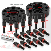 Load image into Gallery viewer, Universal 4 Piece Wheel Spacers + Extended Lug Nut Bolts Black - PCD: 5x120 | Thread Pitch: M12x1.5 | Bore: 72.56mm | Thickness: 15mm &amp; 20mm | Lug Nuts: 40mm &amp; 45mm
