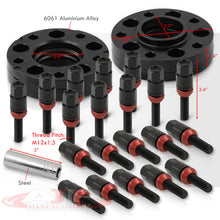 Load image into Gallery viewer, Universal 4 Piece Wheel Spacers + Extended Lug Nut Bolts Black - PCD: 5x120 | Thread Pitch: M12x1.5 | Bore: 72.56mm | Thickness: 15mm & 20mm | Lug Nuts: 40mm & 45mm