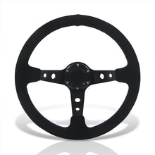Load image into Gallery viewer, Universal 350mm Suede Deep Dish Style Aluminum Steering Wheel Black with Blue Stitching