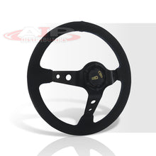 Load image into Gallery viewer, Universal 350mm Suede Deep Dish Style Aluminum Steering Wheel Black with Blue Stitching