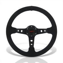 Load image into Gallery viewer, JDM Sport Universal 350mm Suede Deep Dish Style Aluminum Steering Wheel Black with Blue Stitching