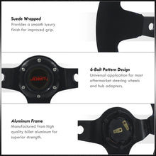 Load image into Gallery viewer, JDM Sport Universal 350mm Suede Deep Dish Style Aluminum Steering Wheel Black with Blue Stitching