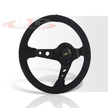 Load image into Gallery viewer, JDM Sport Universal 350mm Suede Deep Dish Style Aluminum Steering Wheel Black with Blue Stitching