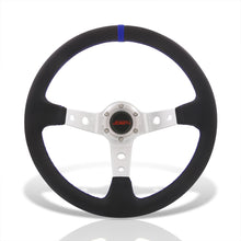 Load image into Gallery viewer, JDM Sport Universal 350mm PVC Leather Deep Dish Style Aluminum Steering Wheel Silver Center with Blue Stitching