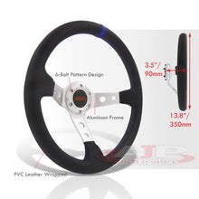 Load image into Gallery viewer, JDM Sport Universal 350mm PVC Leather Deep Dish Style Aluminum Steering Wheel Silver Center with Blue Stitching