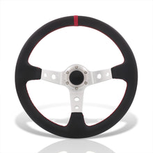 Load image into Gallery viewer, Universal 350mm PVC Leather Deep Dish Style Aluminum Steering Wheel Silver Center with Red Stitching