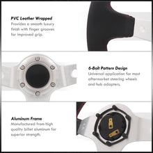 Load image into Gallery viewer, Universal 350mm PVC Leather Deep Dish Style Aluminum Steering Wheel Silver Center with Red Stitching