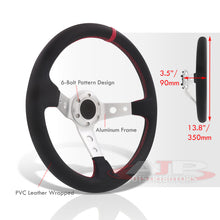 Load image into Gallery viewer, Universal 350mm PVC Leather Deep Dish Style Aluminum Steering Wheel Silver Center with Red Stitching