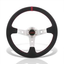 Load image into Gallery viewer, JDM Sport Universal 350mm PVC Leather Deep Dish Style Aluminum Steering Wheel Silver Center with Red Stitching
