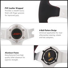Load image into Gallery viewer, JDM Sport Universal 350mm PVC Leather Deep Dish Style Aluminum Steering Wheel Silver Center with Red Stitching