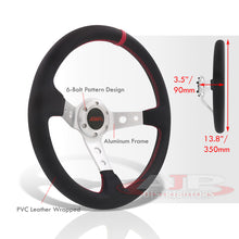 Load image into Gallery viewer, JDM Sport Universal 350mm PVC Leather Deep Dish Style Aluminum Steering Wheel Silver Center with Red Stitching