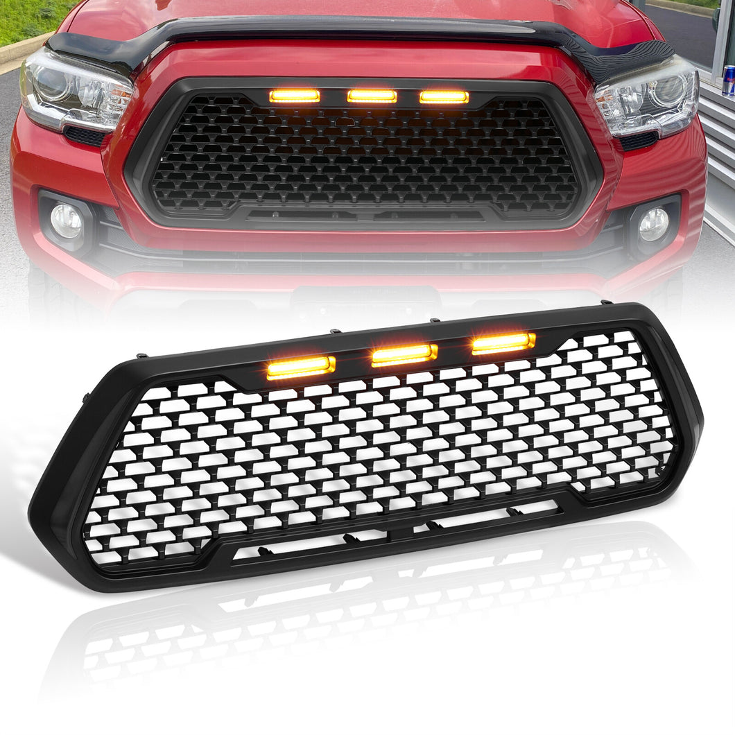 Toyota Tacoma 2016-2021 Front Grille Black with Amber LED DRL Running Lights