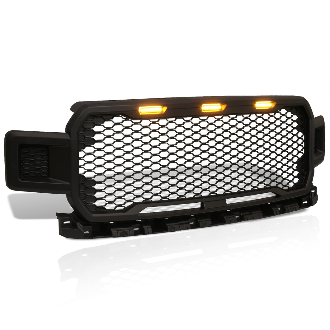 Ford F150 2018-2020 Front Grille Black with Amber LED DRL Running Lights