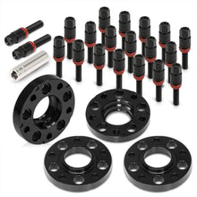 Load image into Gallery viewer, Universal 4 Piece Wheel Spacers + Extended Lug Nut Bolts Black - PCD: 5x120 | Thread Pitch: M14x1.25 | Bore: 72.56mm | Thickness: 20mm | Lug Nuts: 45mm