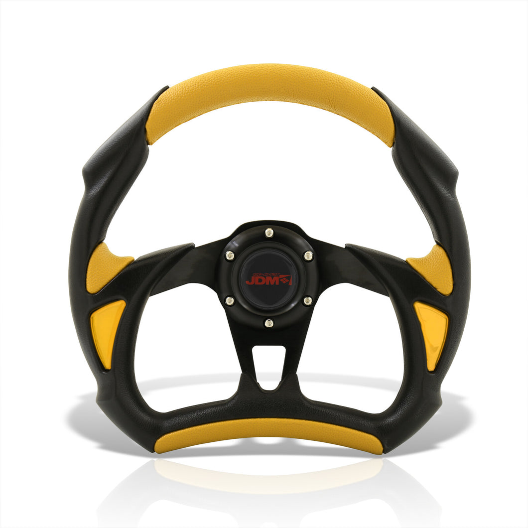 JDM Sport Universal 320mm Flat Bottom Style Aluminum Steering Wheel Black / Yellow