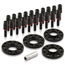 Load image into Gallery viewer, Universal 4 Piece Wheel Spacers + Extended Lug Nut Bolts Black - PCD: 5x120 | Thread Pitch: M14x1.25 | Bore: 72.56mm | Thickness: 15mm | Lug Nuts: 40mm
