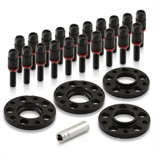 Load image into Gallery viewer, Universal 4 Piece Wheel Spacers + Extended Lug Nut Bolts Black - PCD: 5x120 | Thread Pitch: M14x1.25 | Bore: 72.56mm | Thickness: 15mm | Lug Nuts: 40mm