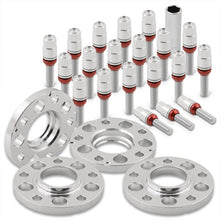 Load image into Gallery viewer, Universal 4 Piece Wheel Spacers + Extended Lug Nut Bolts Silver - PCD: 5x120 | Thread Pitch: M14x1.25 | Bore: 72.56mm | Thickness: 20mm | Lug Nuts: 45mm