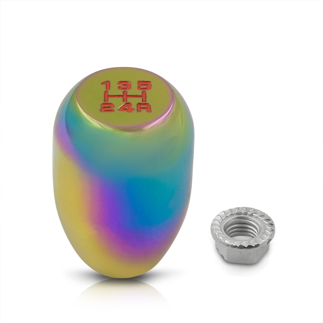 Universal 5 Speed M10x1.5 Type-R Style Shift Knob Neo Chrome with Red Lettering