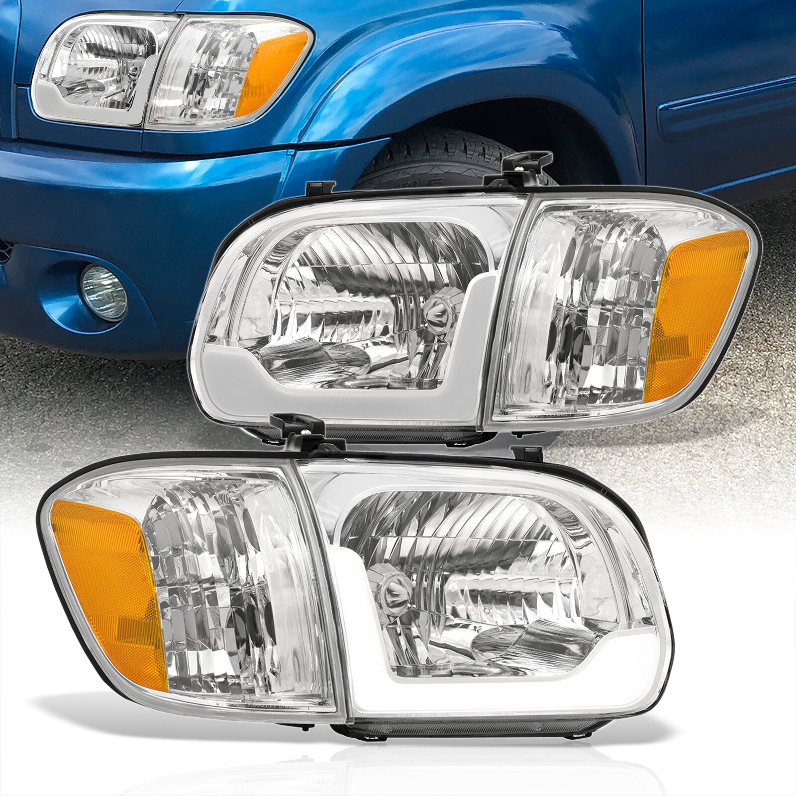 DNA Motoring For 05-07 Toyota Sequoia Tundra Crew Cab Black Clear Corner Headlight Lamps Pair DNA Motoring For 05-07 Toyota Sequoia Tundra Crew Cab Black Clear Corner Headlight Lamps Pair