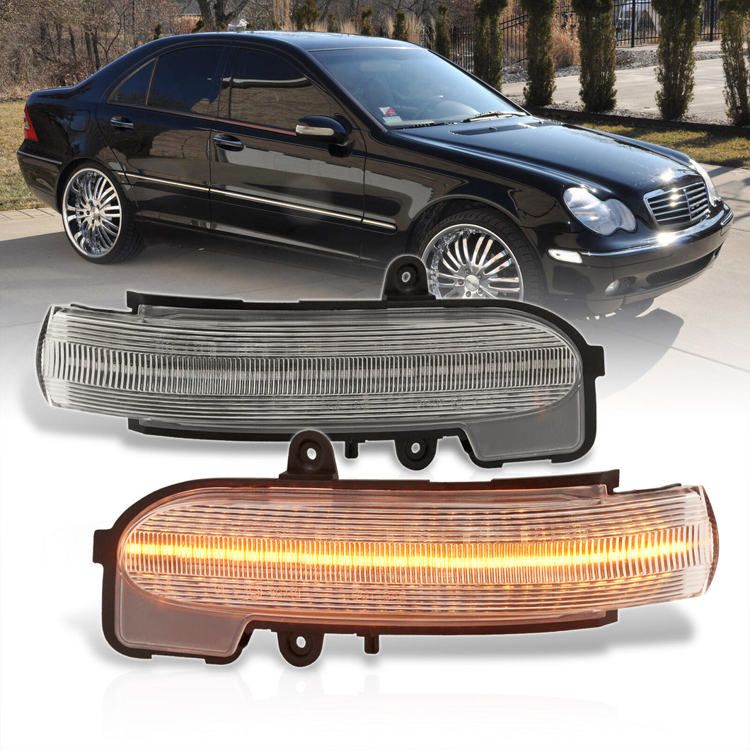 Mercedes C-Class W203 2001-2007 Front Amber Sequential LED Side Mirror Signal Marker Lights Clear Len