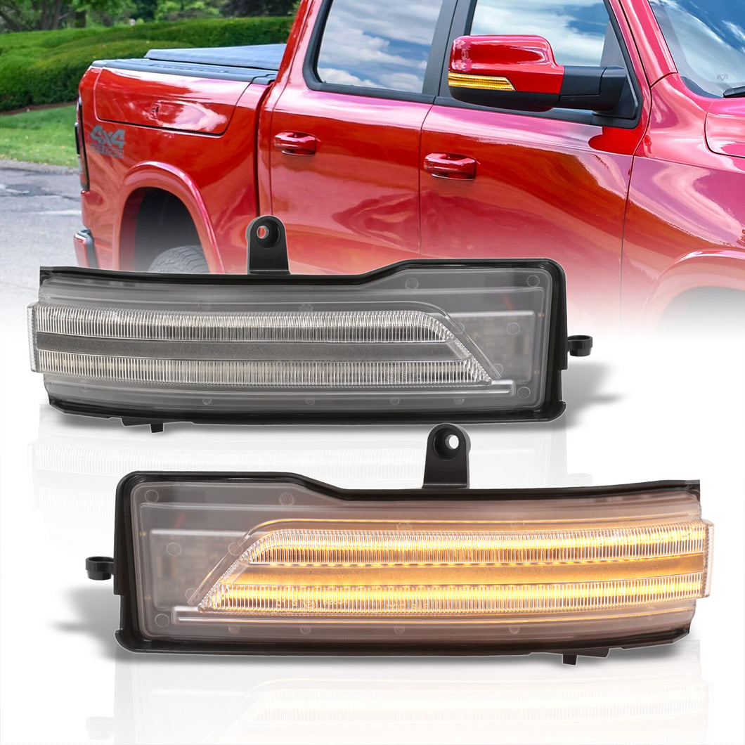 Dodge RAM 1500 2019-2022 Front Amber Sequential LED Side Mirror Signal Marker Lights Clear Len (Models With Turn Signal Lights & Will Not Fit Models With Towing Mirrors)