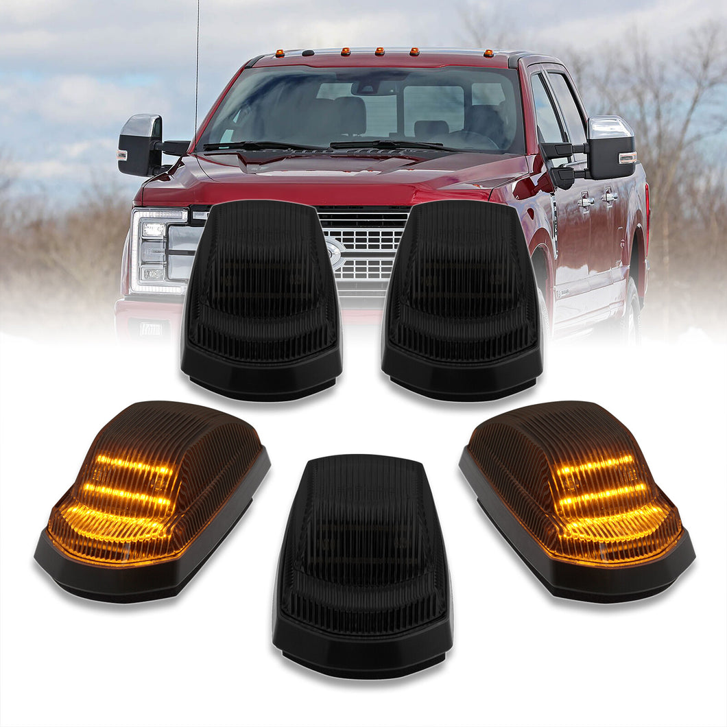 Ford F250 F350 F450 F550 Super Duty 2017-2022 5 Piece Front Amber LED Cab Roof Clearance Lights Smoke Len