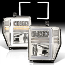 Load image into Gallery viewer, Ford F250 F350 F450 F550 Super Duty 2008-2010 Sequential LED DRL Bar Factory Style Headlights Chrome Housing Clear Len Clear Reflector