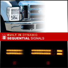 Load image into Gallery viewer, Ford F250 F350 F450 F550 Super Duty 2008-2010 Sequential LED DRL Bar Projector Headlights Chrome Housing Clear Len Clear Reflector