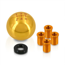 Load image into Gallery viewer, Universal 5 Speed M8 M10 M12 Ball Shift Knob Gold with Red Lettering