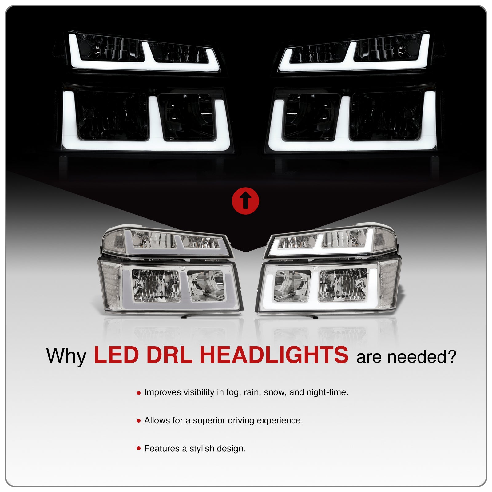 thumbnail image 2 of Team-Alpha Black/Clear Dual LED U-Bar Headlights + Signal For Chevy Colorado 2004-2012 2 of 6