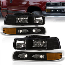 Load image into Gallery viewer, Chevrolet Silverado 1999-2002 / Suburban Tahoe 2000-2006 Factory Style Headlights + Bumpers Black Housing Clear Len Amber Reflector
