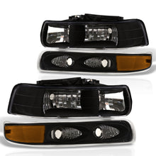 Load image into Gallery viewer, Chevrolet Silverado 1999-2002 / Suburban Tahoe 2000-2006 Factory Style Headlights + Bumpers Black Housing Clear Len Amber Reflector
