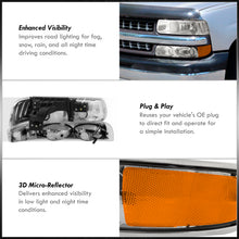 Load image into Gallery viewer, Chevrolet Silverado 1999-2002 / Suburban Tahoe 2000-2006 Factory Style Headlights + Bumpers Chrome Housing Clear Len Amber Reflector
