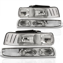 Load image into Gallery viewer, Chevrolet Silverado 1999-2002 / Suburban Tahoe 2000-2006 Factory Style Headlights + Bumpers Chrome Housing Clear Len Clear Reflector
