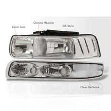 Load image into Gallery viewer, Chevrolet Silverado 1999-2002 / Suburban Tahoe 2000-2006 Factory Style Headlights + Bumpers Chrome Housing Clear Len Clear Reflector
