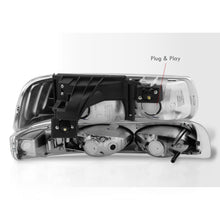 Load image into Gallery viewer, Chevrolet Silverado 1999-2002 / Suburban Tahoe 2000-2006 Factory Style Headlights + Bumpers Chrome Housing Clear Len Clear Reflector
