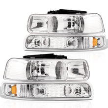 Load image into Gallery viewer, Chevrolet Silverado 1999-2002 / Suburban Tahoe 2000-2006 Factory Style Headlights + Bumpers Chrome Housing Clear Len Amber Reflector
