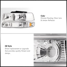 Load image into Gallery viewer, Chevrolet Silverado 1999-2002 / Suburban Tahoe 2000-2006 Factory Style Headlights + Bumpers Chrome Housing Clear Len Amber Reflector
