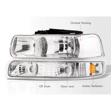 Load image into Gallery viewer, Chevrolet Silverado 1999-2002 / Suburban Tahoe 2000-2006 Factory Style Headlights + Bumpers Chrome Housing Clear Len Amber Reflector
