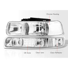 Load image into Gallery viewer, Chevrolet Silverado 1999-2002 / Suburban Tahoe 2000-2006 Factory Style Headlights + Bumpers Chrome Housing Clear Len Clear Reflector
