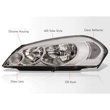 Load image into Gallery viewer, Chevrolet Impala 2006-2013 LED DRL Bar Factory Style Headlights Chrome Housing Clear Len Clear Reflector
