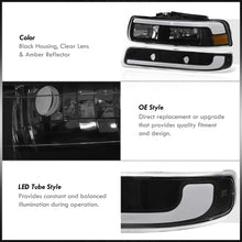 Load image into Gallery viewer, Chevrolet Silverado 1999-2002 / Suburban Tahoe 2000-2006 LED DRL Bar Factory Style Headlights + Bumpers Black Housing Clear Len Amber Reflector
