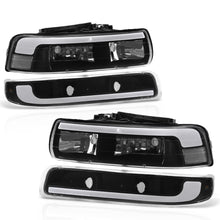 Load image into Gallery viewer, Chevrolet Silverado 1999-2002 / Suburban Tahoe 2000-2006 LED DRL Bar Factory Style Headlights + Bumpers Black Housing Clear Len Clear Reflector
