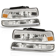 Load image into Gallery viewer, Chevrolet Silverado 1999-2002 / Suburban Tahoe 2000-2006 LED DRL Bar Factory Style Headlights + Bumpers Chrome Housing Clear Len Amber Reflector
