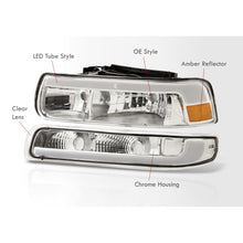 Load image into Gallery viewer, Chevrolet Silverado 1999-2002 / Suburban Tahoe 2000-2006 LED DRL Bar Factory Style Headlights + Bumpers Chrome Housing Clear Len Amber Reflector
