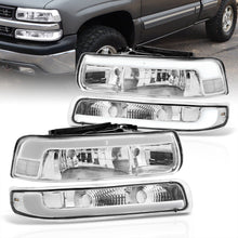 Load image into Gallery viewer, Chevrolet Silverado 1999-2002 / Suburban Tahoe 2000-2006 LED DRL Bar Factory Style Headlights + Bumpers Chrome Housing Clear Len Clear Reflector
