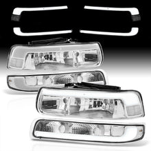 Load image into Gallery viewer, Chevrolet Silverado 1999-2002 / Suburban Tahoe 2000-2006 LED DRL Bar Factory Style Headlights + Bumpers Chrome Housing Clear Len Clear Reflector
