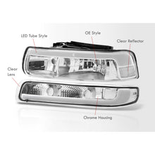 Load image into Gallery viewer, Chevrolet Silverado 1999-2002 / Suburban Tahoe 2000-2006 LED DRL Bar Factory Style Headlights + Bumpers Chrome Housing Clear Len Clear Reflector
